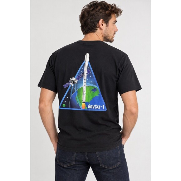 SpaceX GovSat-1 Falcon 9 Rocket Launch Mission T Shirt Black Graphic Tee Space